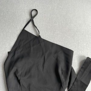 Black Asymmetric bow tie back crop top